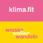 Klimafit Logo auf gelbem und pinkem Hintergund