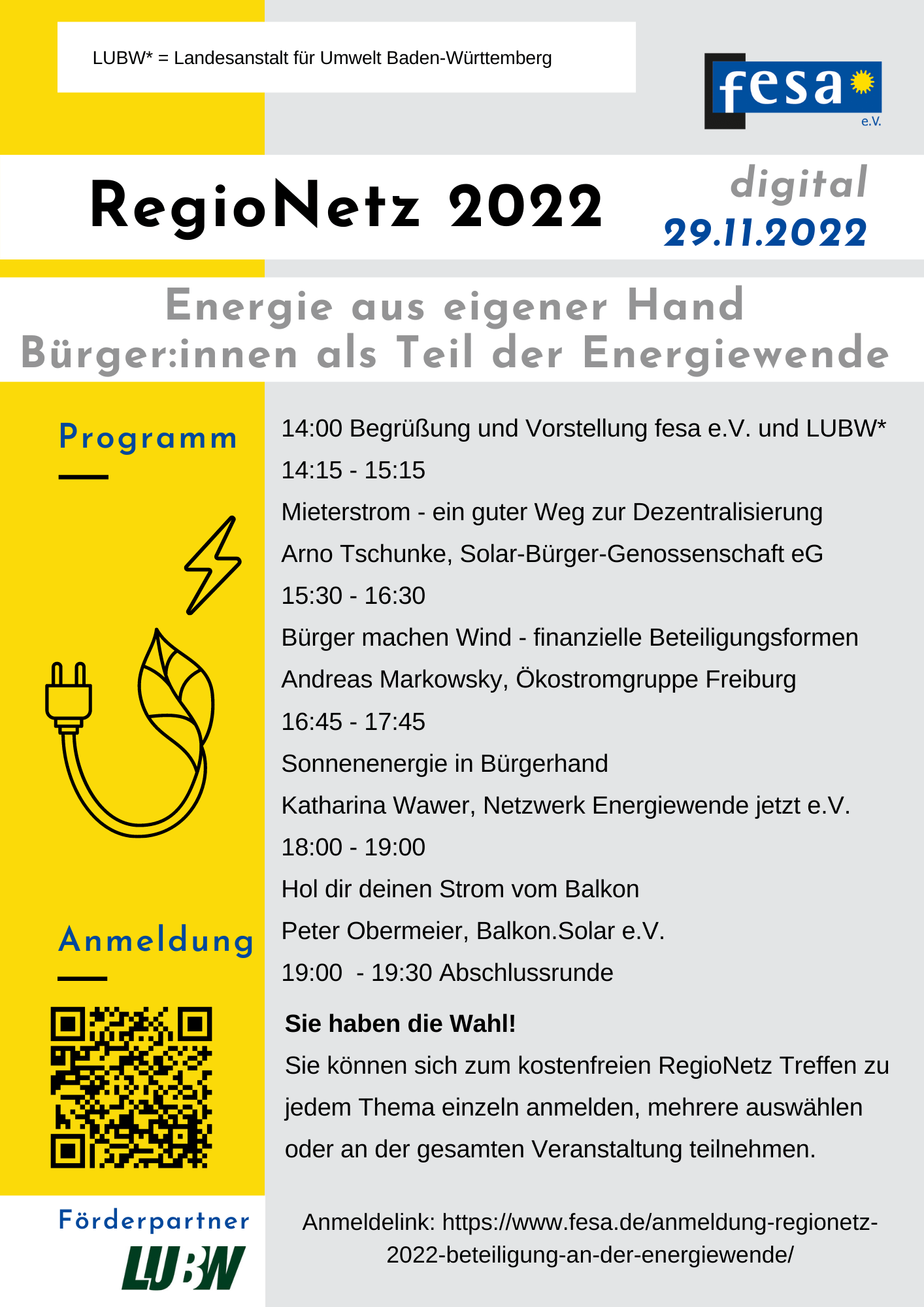 RegioNetz 2022 Energie aus eigener Hand Programm und Anmeldung 