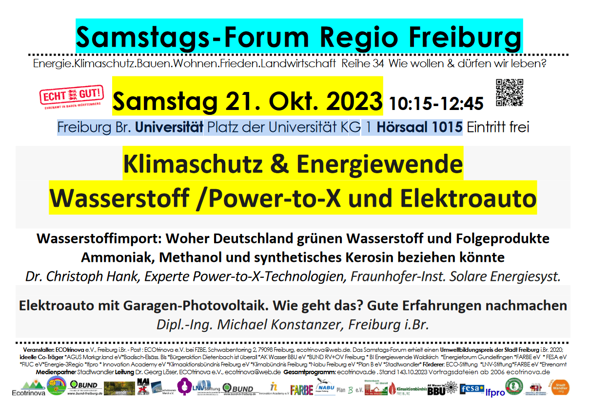 Samstagsforum Regio Freiburg: Klimaschutz/Energiewende mit Wasserstoff
