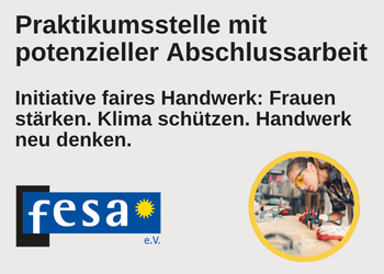 Ausschreibung Praktikum beim fesa e.V. mit potenzieller Abschlussarbeit für Bachelorand:innen/Masterand:innen