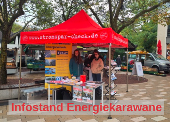 Infostand zur Energiekarawane auf dem Wochenmarkt in Landwasser